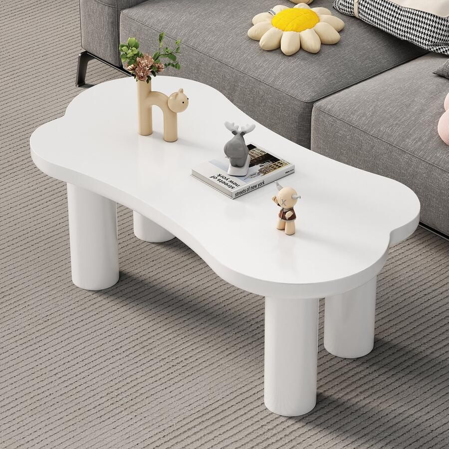 Sweiko Onregelmatige salontafel 113*58*40 5 cm MDF bovenblad en PVC poten met vilten onderstel wit