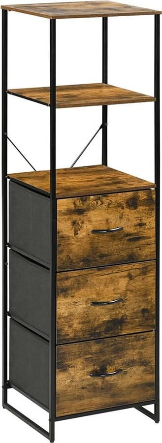 Sweiko Opbergkast 3 Lades 2 Planken Stalen frame 44x40x155 cm Bruin