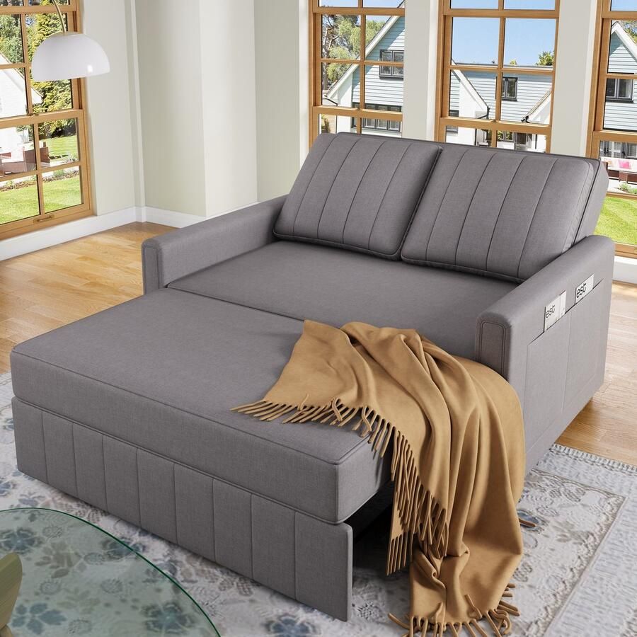 Sweiko Opklapbare Slaapbank Met slaapfunctie Sofa Verstelbare rugleuning 180 x 127 cm Grijs
