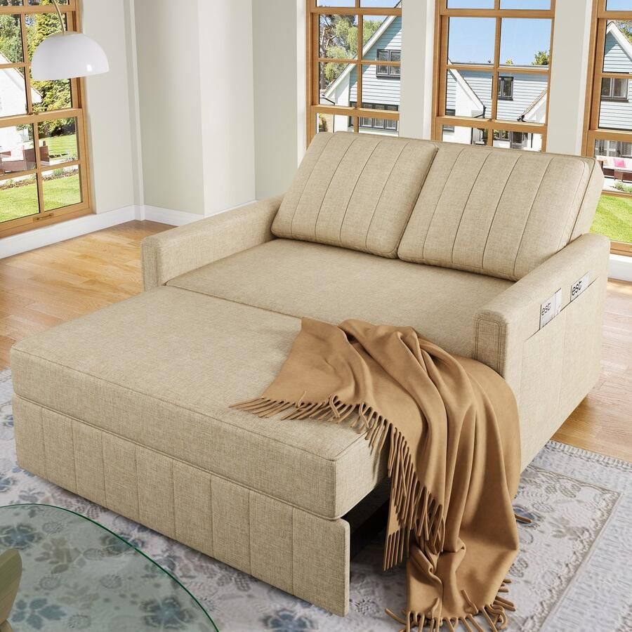 Sweiko Opklapbare Slaapbank Met slaapfunctie Sofa Verstelbare rugleuning 180 x 127 cm Khaki