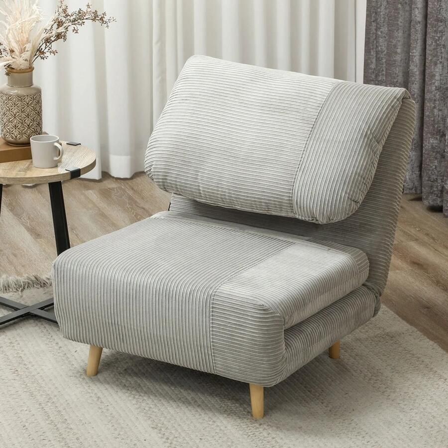 Sweiko Opklapbare Slaapbank Verstelbare rugleuning Corduroy stof 82×41×83 cm Grijs