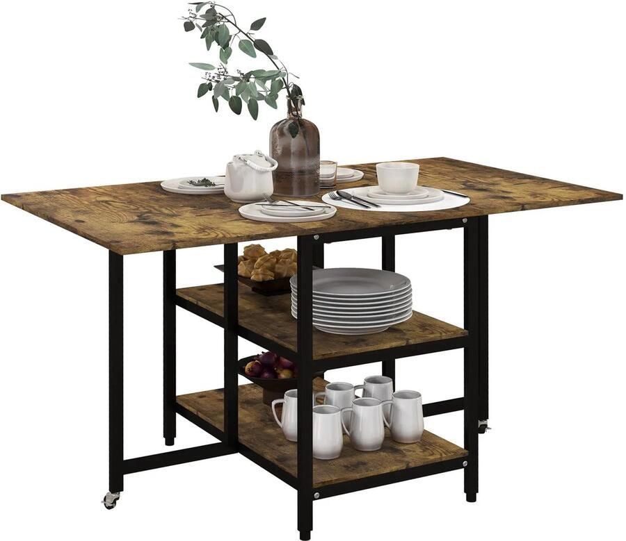 Sweiko Opvouwbare Eettafel 2 planken Industriële stijl 140 x 80 x 75 cm Bruin + Zwart