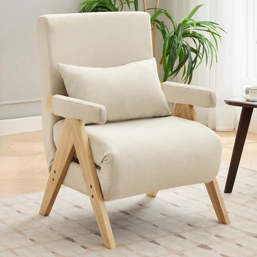 Sweiko Relaxfauteuil Slaapfunctie Slaapbank Opklapbare stoel Beige