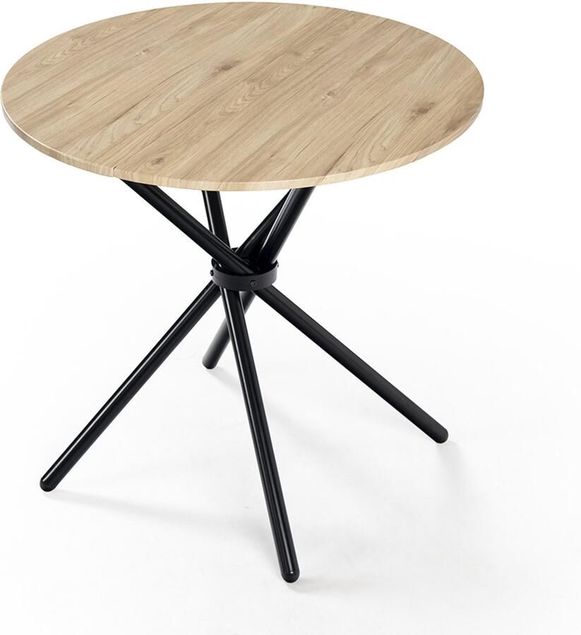 Sweiko Ronde Eettafel 80*80cm Houten graan tafelblad Gekruiste metalen poten Eiken