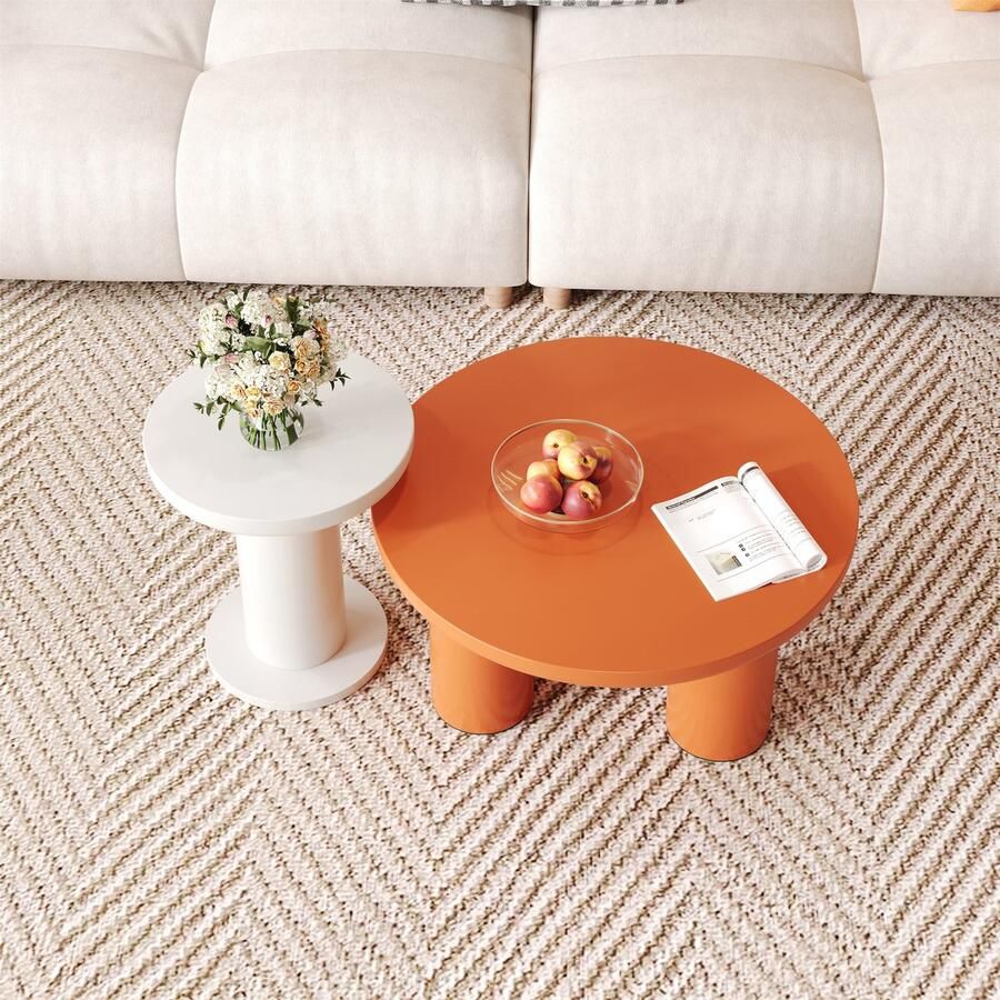 Sweiko Ronde salontafel set gelakt MDF PVC poten crème en oranje stijl salontafel set woonkamer bijzettafel