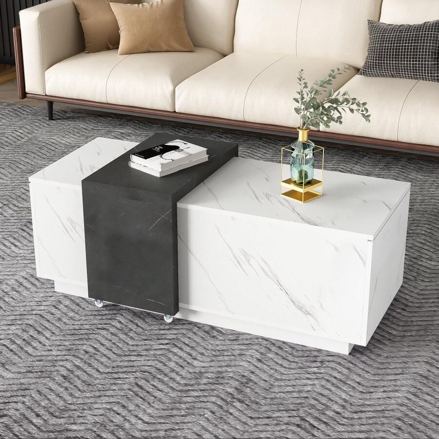 Sweiko Salontafel marmeren MDF-afwerking verwijderbaar tafelblad zwart-wit