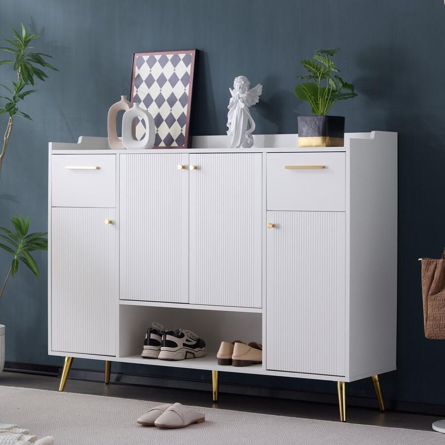 Sweiko Schoenenkast 2 laden + 4 deuren Metalen poten Wit