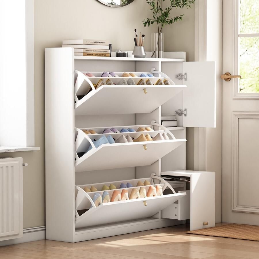 Sweiko Schoenenkast 3 lades met Opklapbare zitplaats 119*24*122 cm Wit