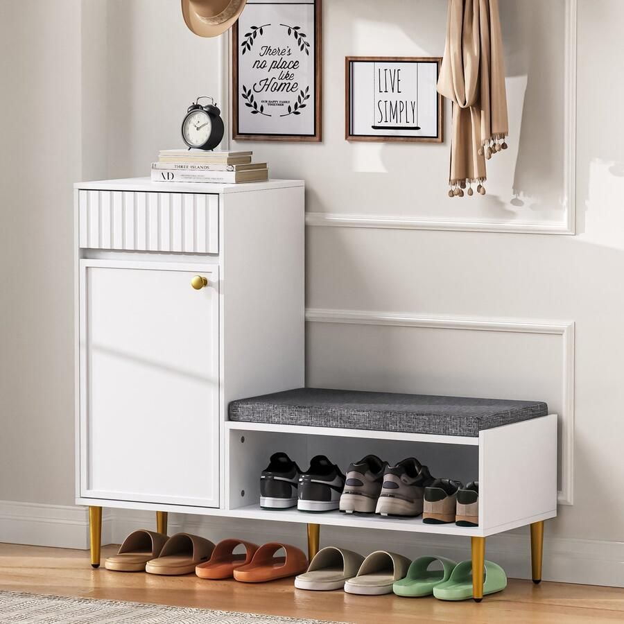 Sweiko Schoenenkast met Zitting Laden Opbergkast 100 × 35 × 82.2 cm Wit