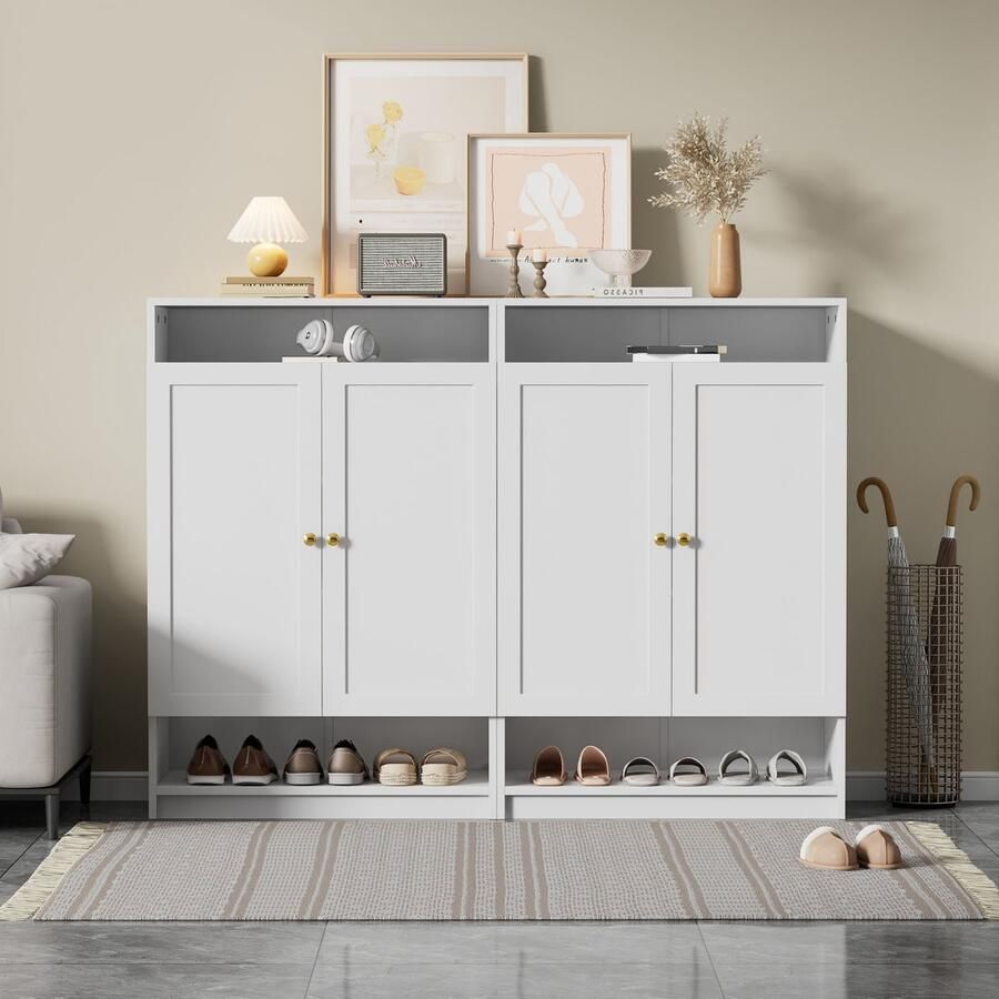 Sweiko Schoenenkast Set van 2 Verstelbare legplanken Gouden handgrepen 2 deuren Wit