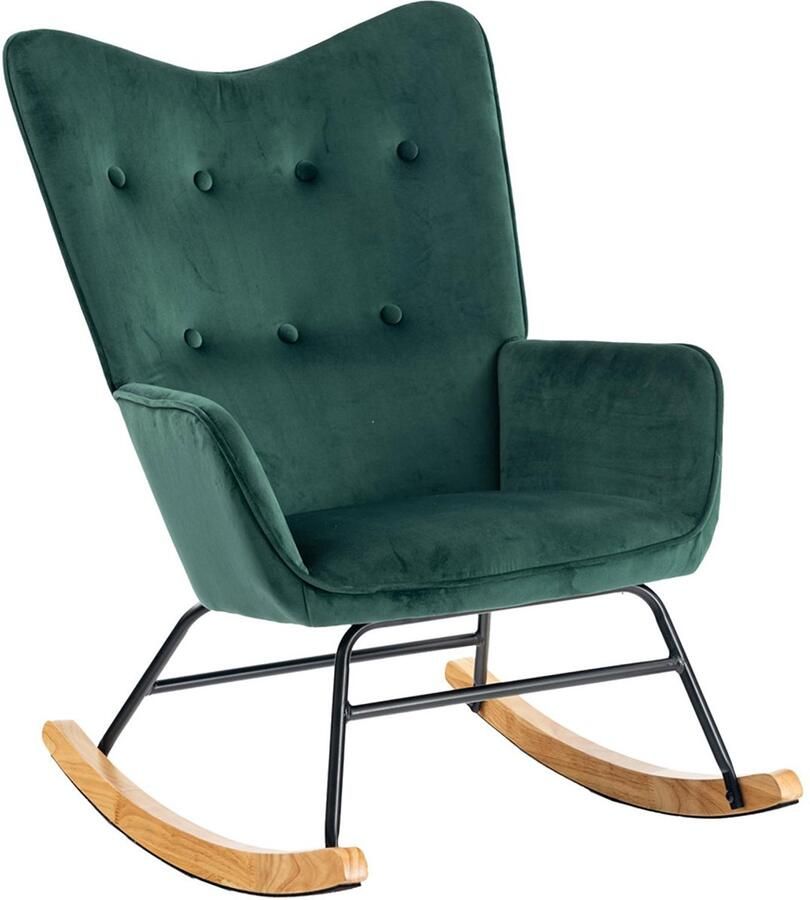 Sweiko Schommelstoel Fluweel Hoge rug moederstoel Houten poot Groen