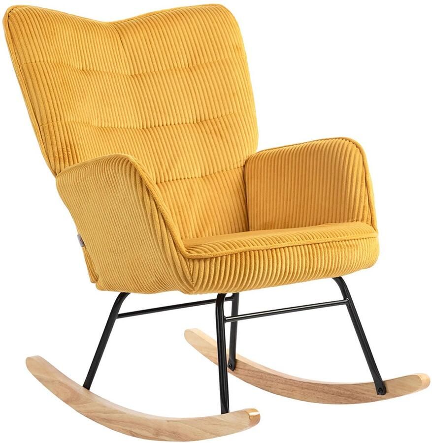 Sweiko Schommelstoel Hoge rug Beukenhout + Stalen frame Corduroy Geel