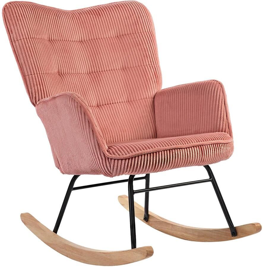 Sweiko Schommelstoel Hoge rug Beukenhout + Stalen frame Corduroy Roze