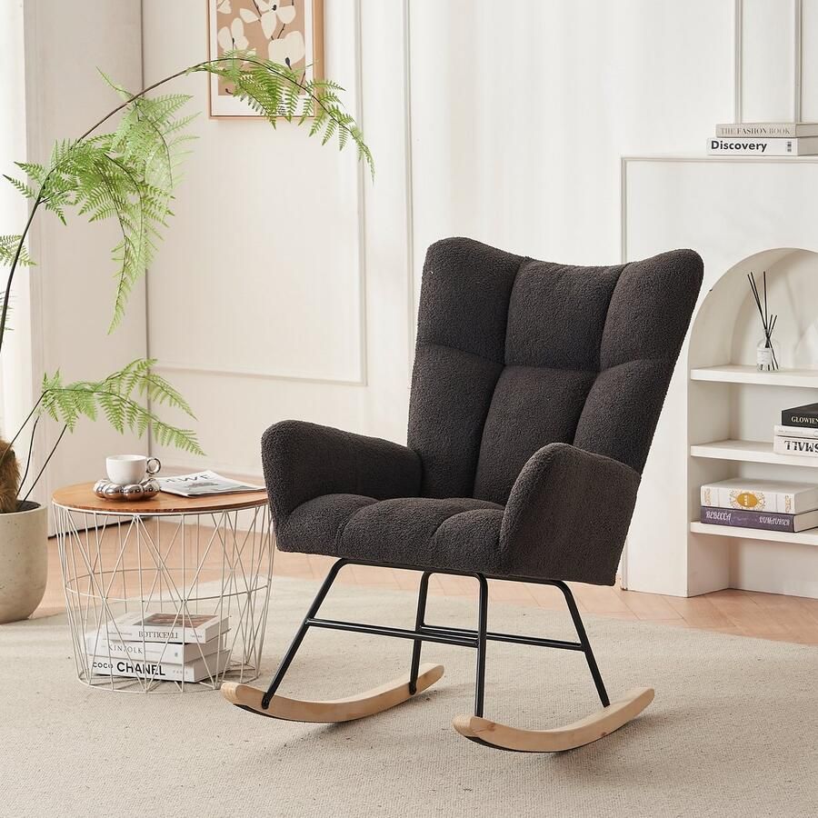 Sweiko Schommelstoel Hoge rugleuning Fauteuil Donkergrijs
