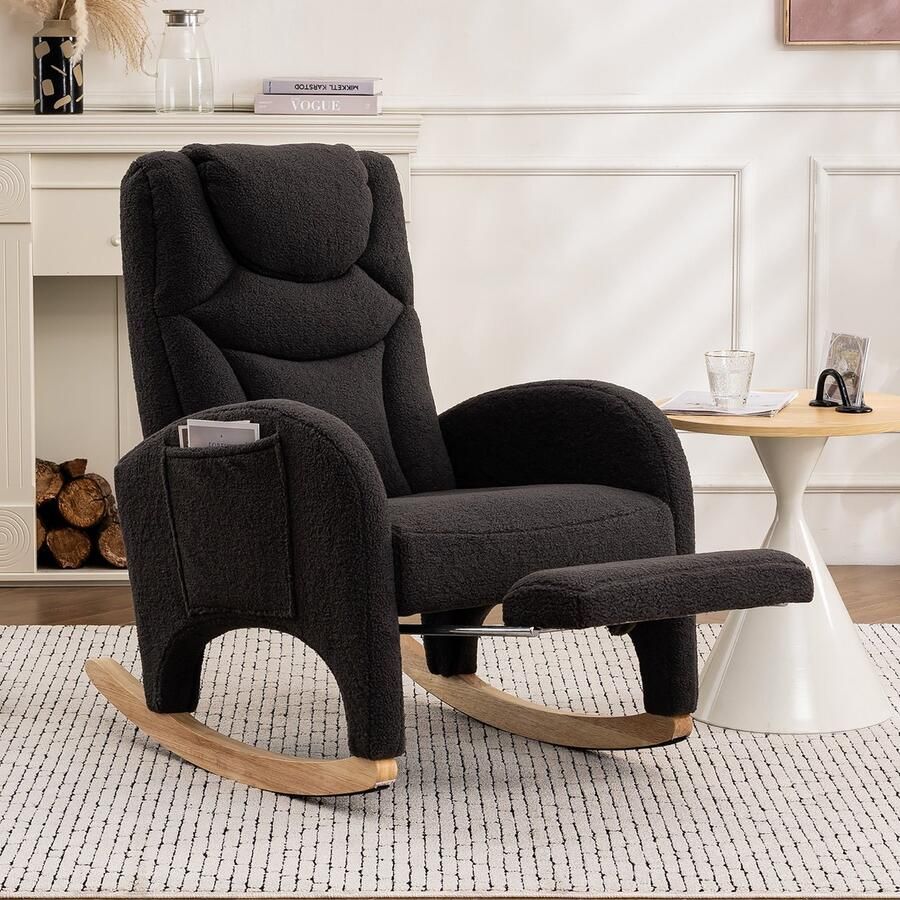 Sweiko Schommelstoel Relaxfauteuil Teddy Met voetsteun Donkergrijs