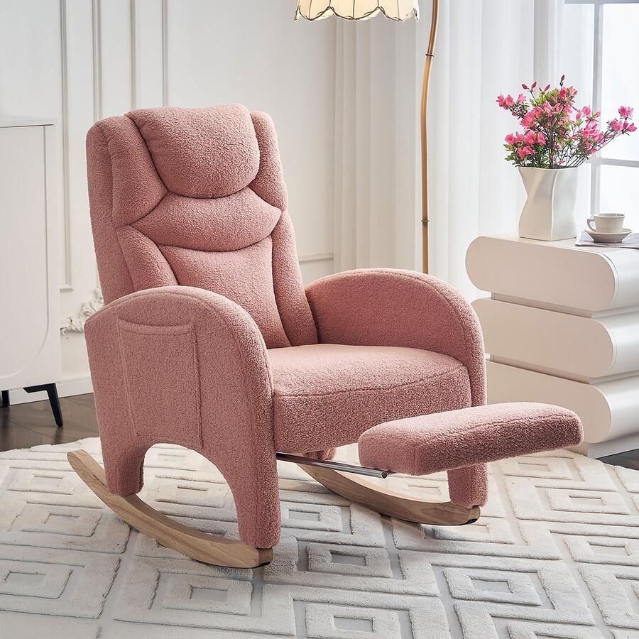Sweiko Schommelstoel Relaxfauteuil Teddy Met voetsteun Roze