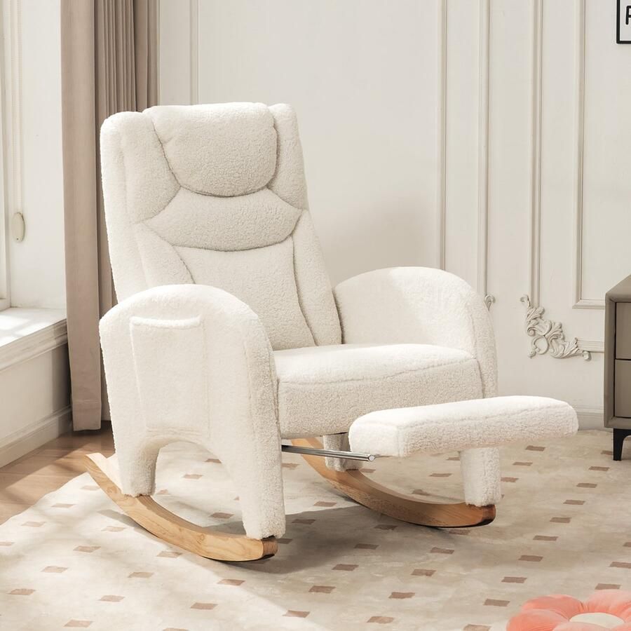 Sweiko Schommelstoel Relaxfauteuil Teddy Met voetsteun Wit