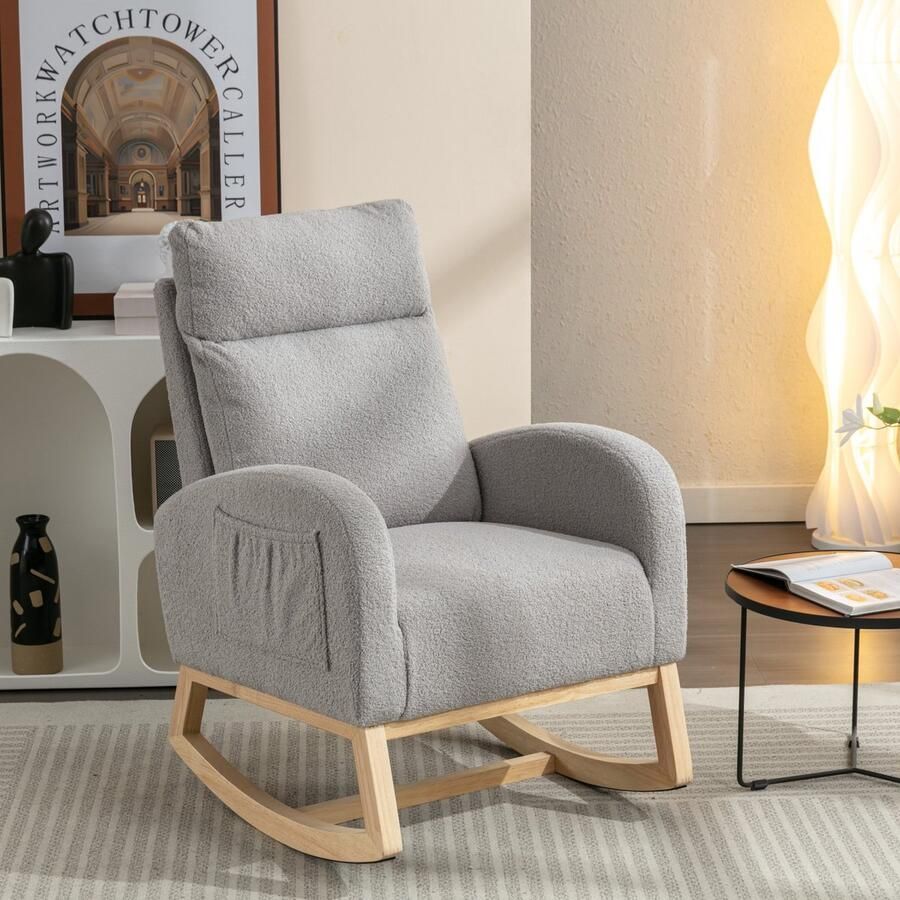 Sweiko Schommelstoel Teddy Gewatteerde fauteuil Lichtgrijs