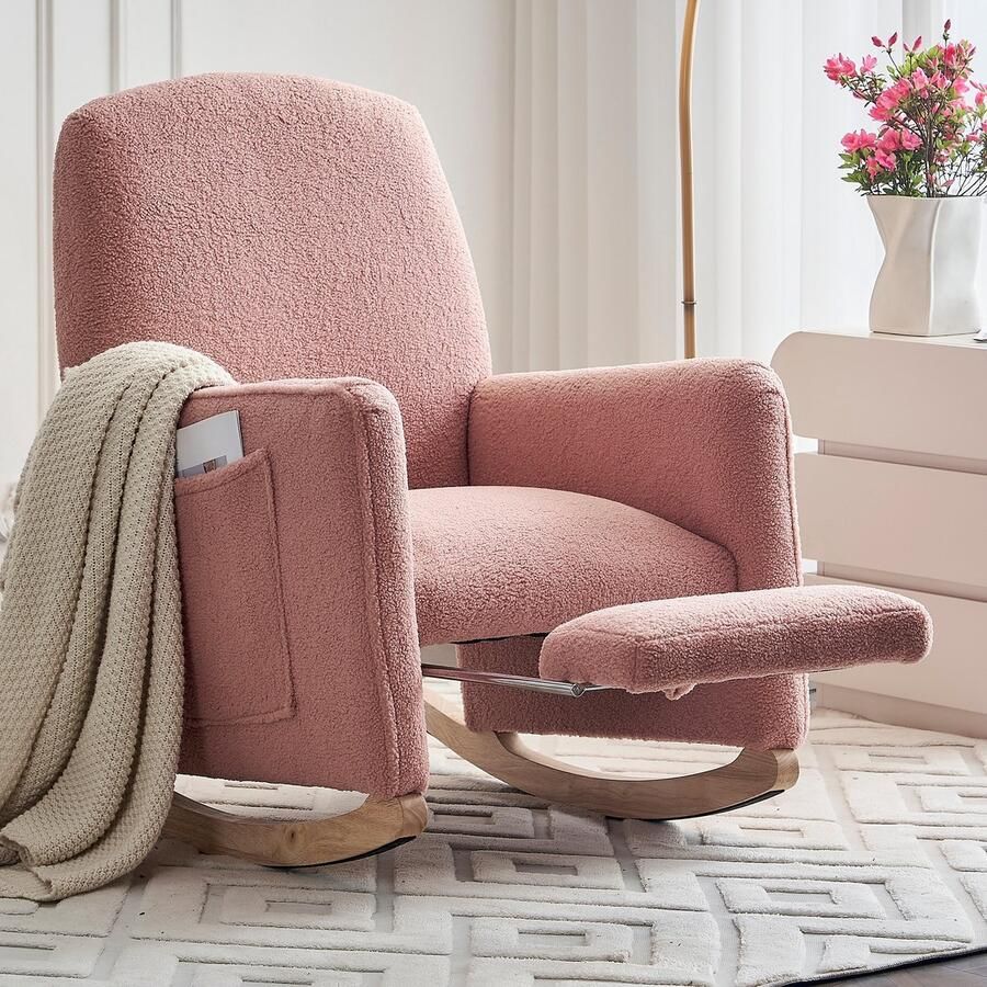 Sweiko Schommelstoel Teddy Hoge rugleuning Relaxstoel Met voetsteun Roze