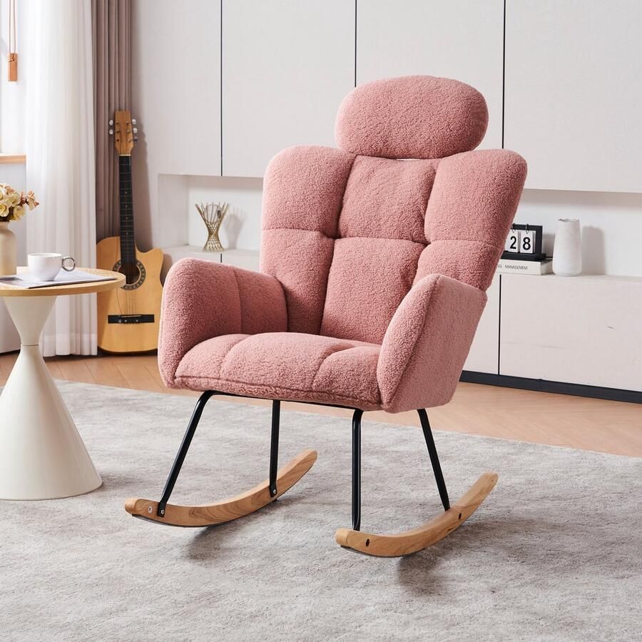 Sweiko Schommelstoel Teddy Tufting-techniek Met hoofdsteun Roze