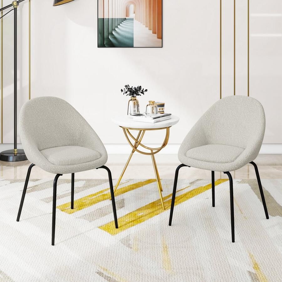 Sweiko Set van 2 Eetkamerstoel Metalen frame Verstelbare poten Teddy Grijs