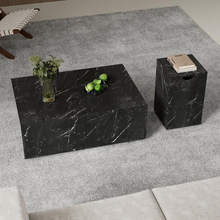 Sweiko Set van 2 Moderne modulaire woonkamer Salontafel in marmerlook bijzettafel salontafel set sofa bijzettafel en balkon