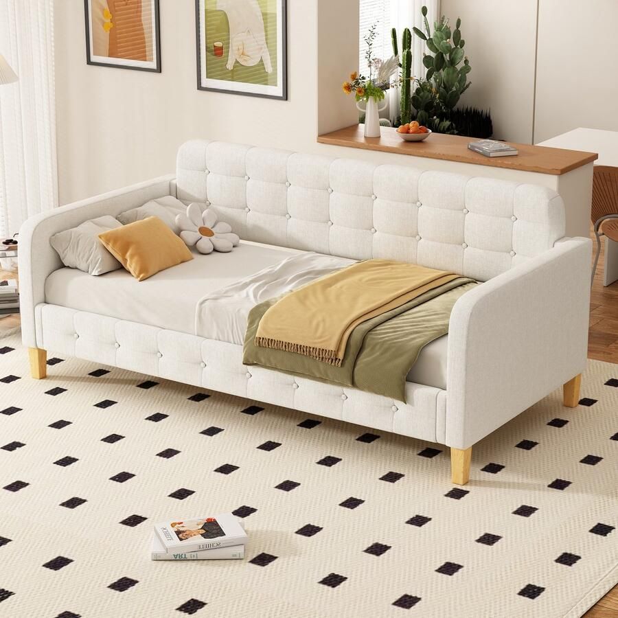 Sweiko Slaapbank 90 x 200 cm Getufte details Minimalistische stijl Beige