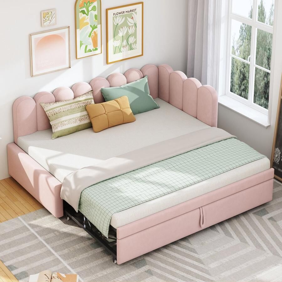 Sweiko Slaapbank Kinderbed 90 180 x 200 cm Velvet Roze