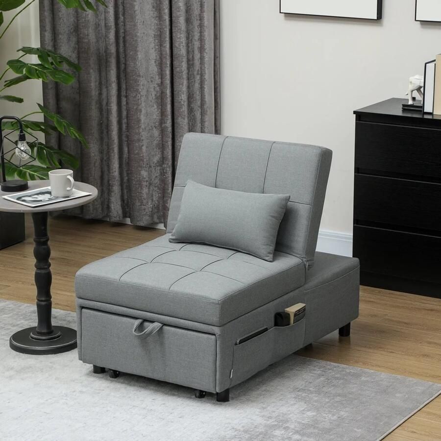 Sweiko Slaapbank Opvouwbare ligstoel Met kussen Verstelbare rugleuning Grijs