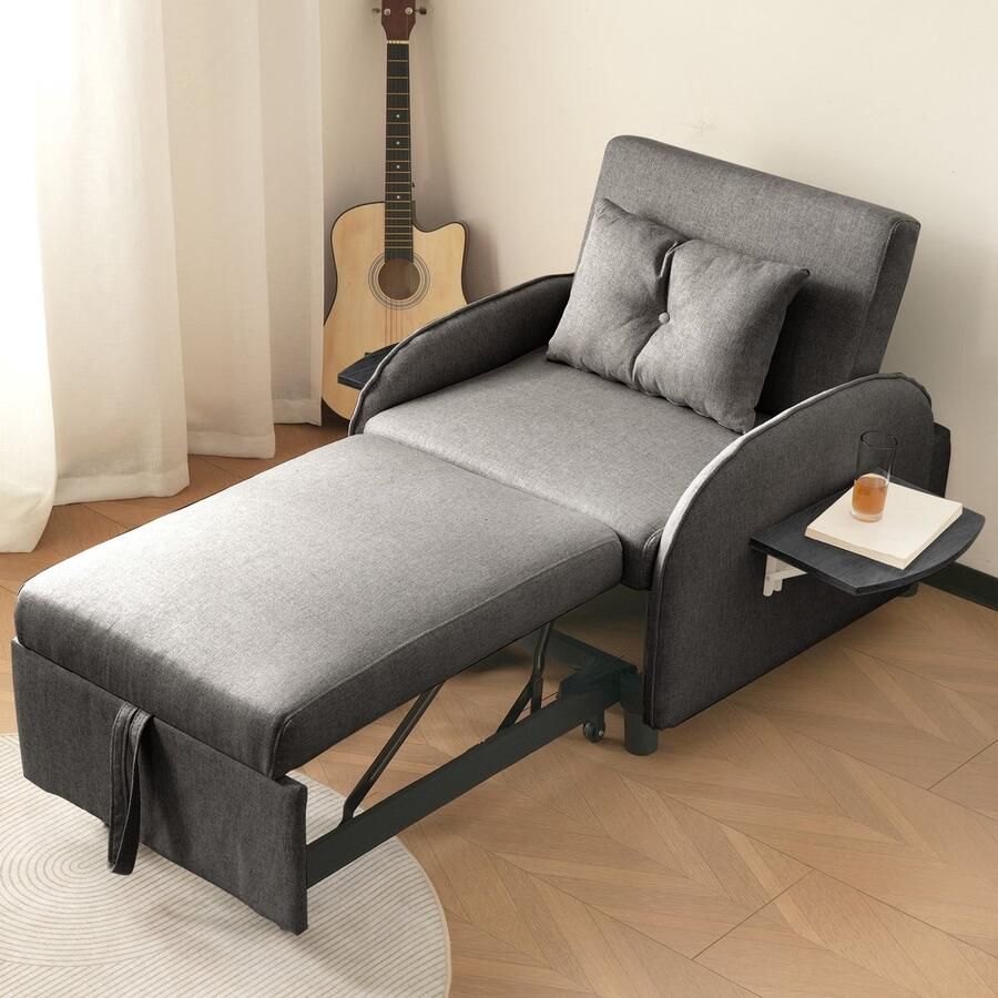 Sweiko Slaapbank Uitschuifbaar Relaxfauteuil Opklapbare salontafel 123 (73) x 167 x 78 cm Grijs