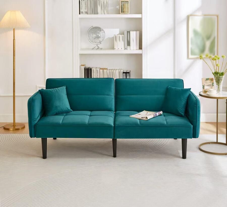 Sweiko Slaapbank Velvet Ombouwbare armleuningen Slaapfunctie 2 zits Vintage groen