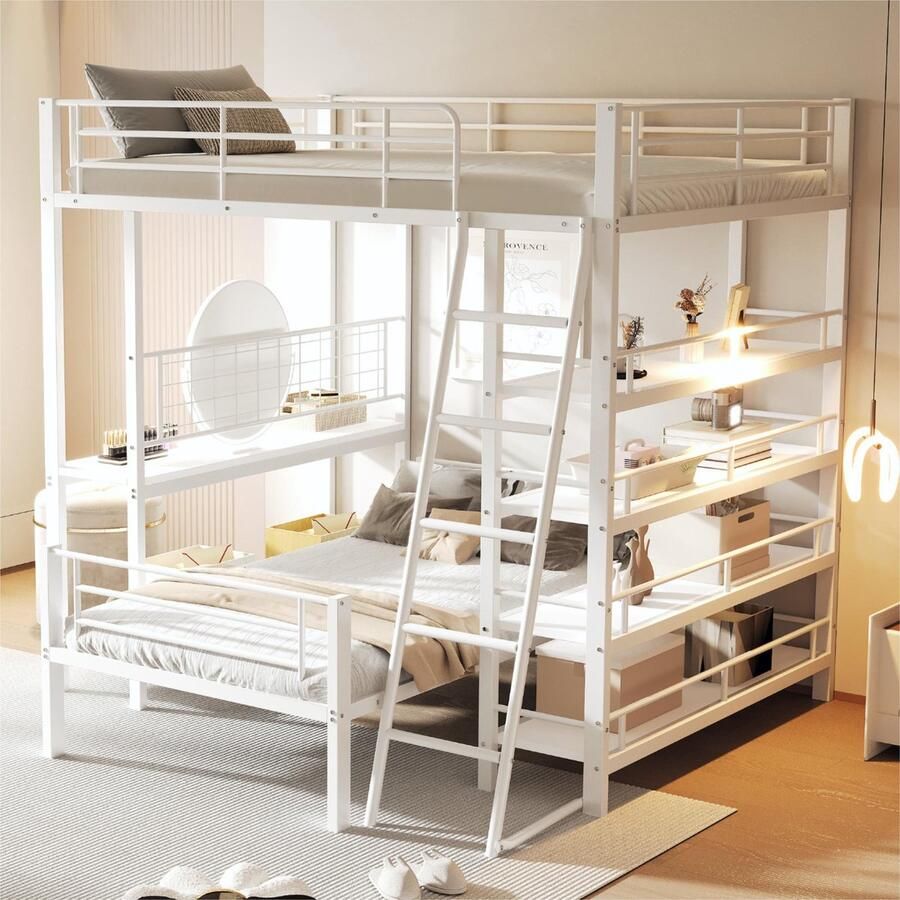 Sweiko Stapelbed 140*200cm Metalen frame Meerdere opbergplanken Wit