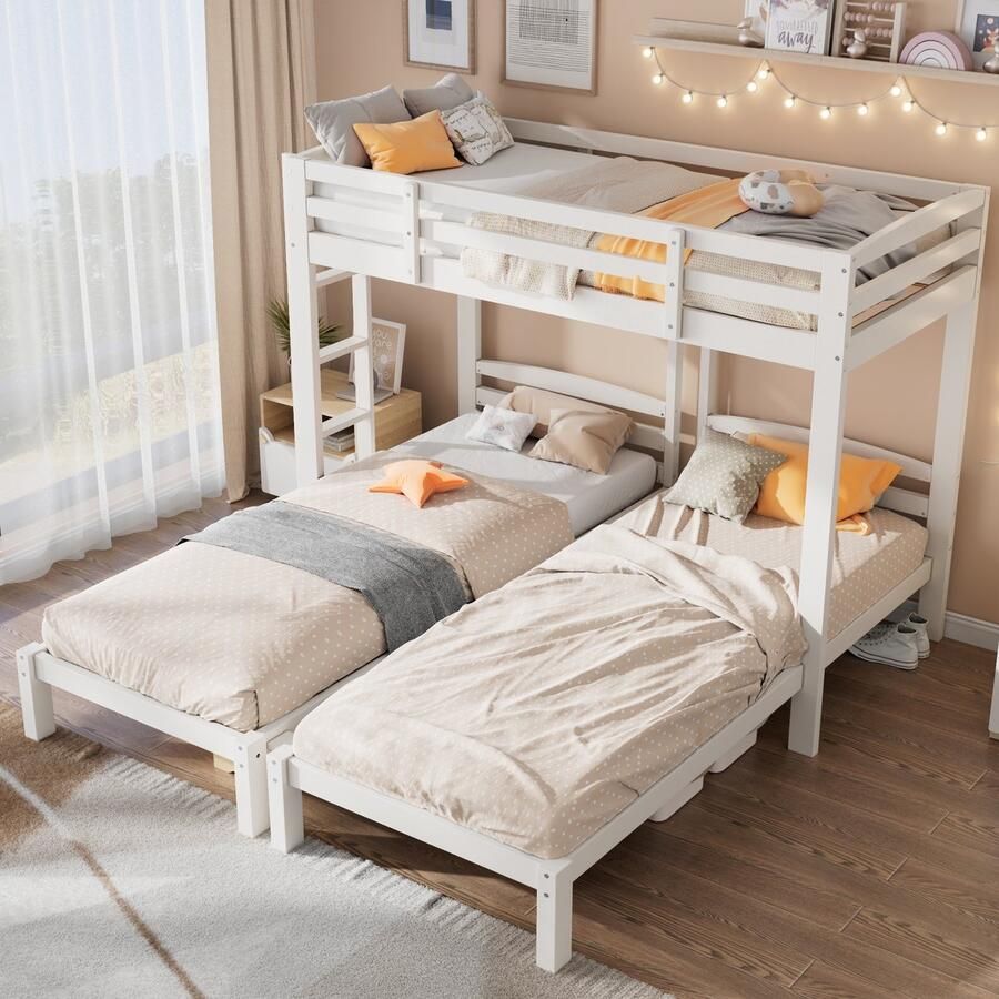 Sweiko Stapelbed 90 x 200 cm *3 Valbeveiliging Met zijtrap Wit