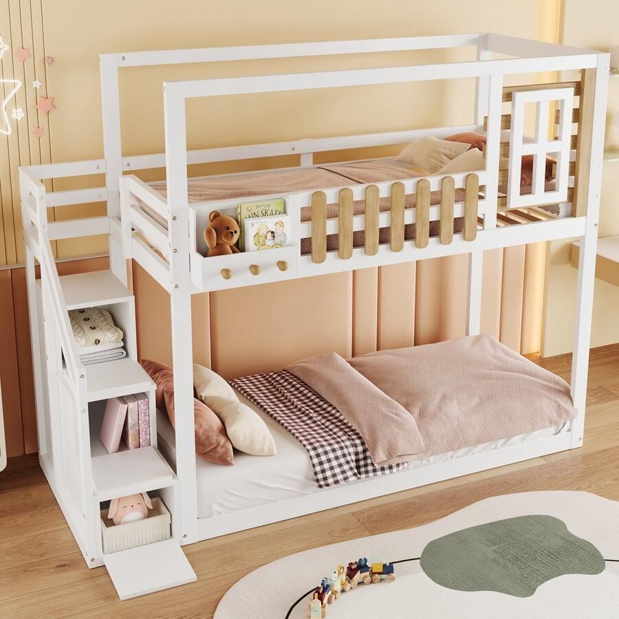 Sweiko Stapelbed 90x200 cm Opbergruimte Grenen constructie Zonder matras Wit