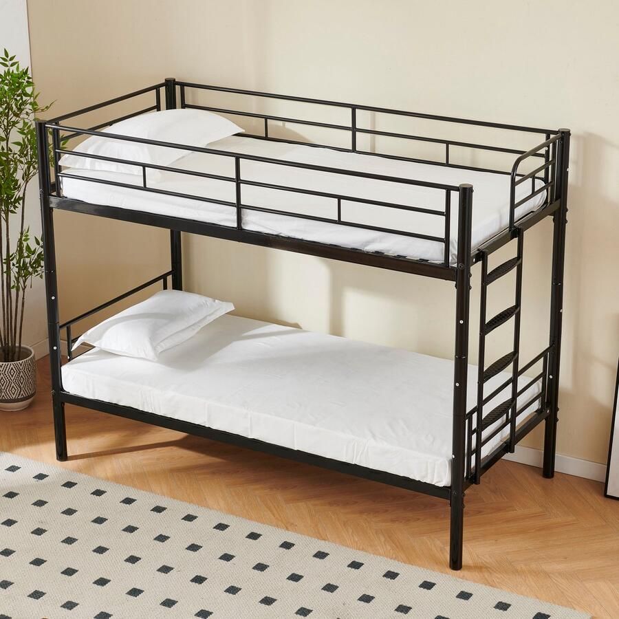 Sweiko Stapelbed 90x200 cm Veiligheidsrails Metalen frame Zonder matras Zwart