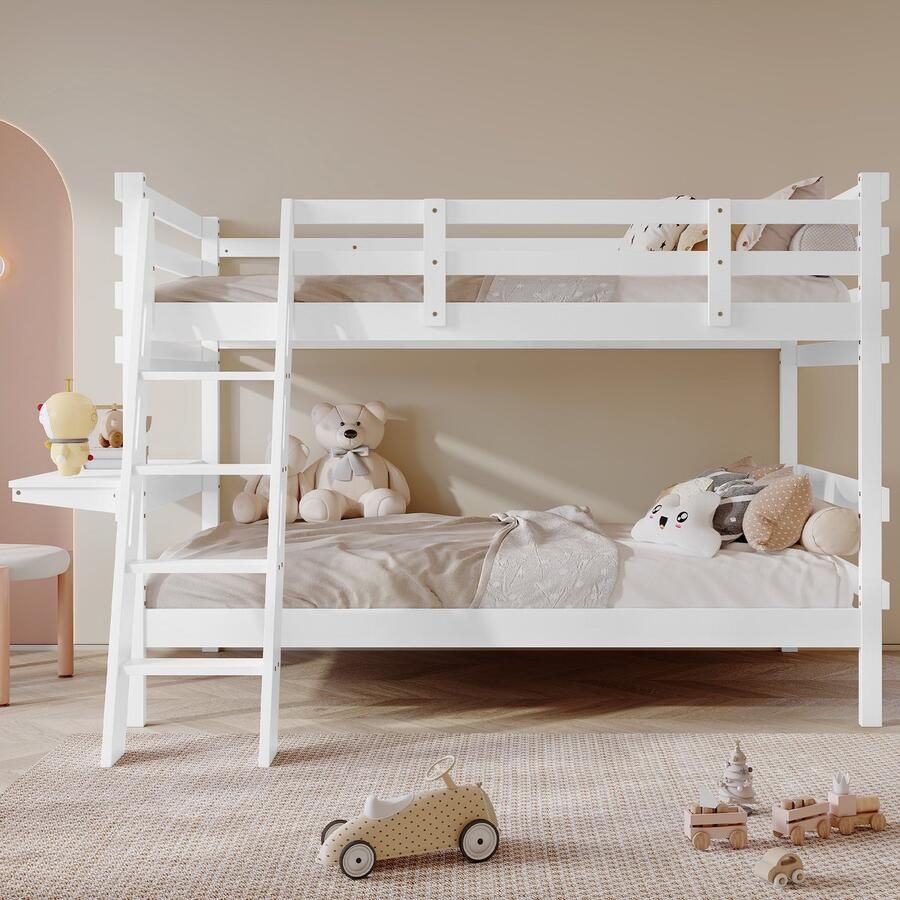 Sweiko Stapelbed 90x200cm Bureau Veiligheidshek Den + MDF Zonder matras Wit