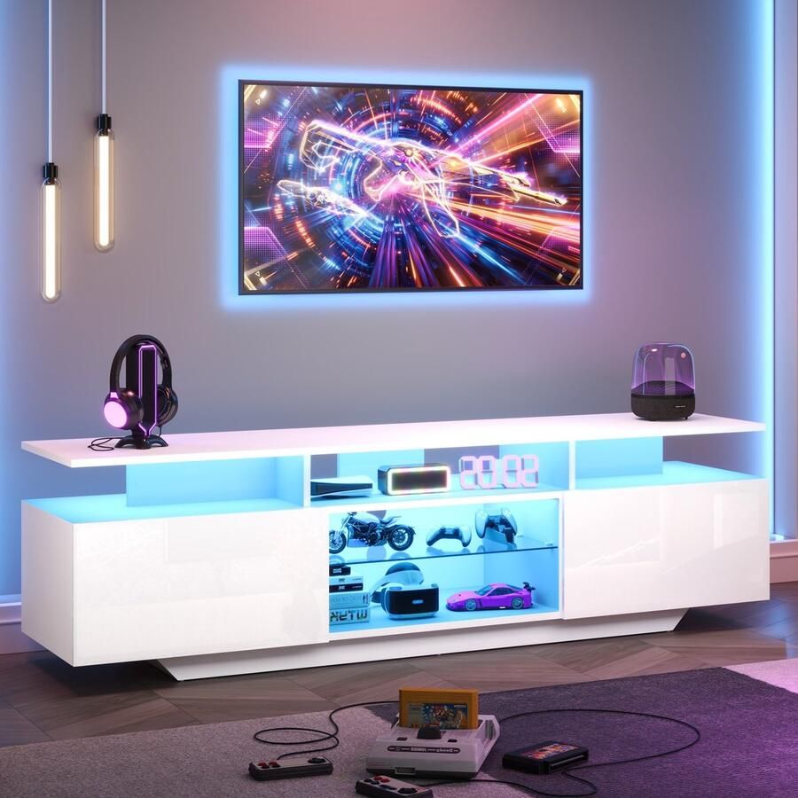 Sweiko TV-kast 160*40*45 cm LED-verlichting Hoogglans Open planken MDF Wit
