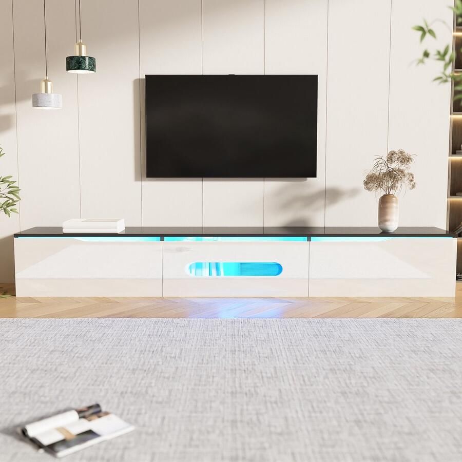 Sweiko TV kast 180cm Hoogglans afwerking Met 16 kleuren LED verlichting Aan de muur te bevestigen Zwart + Wit