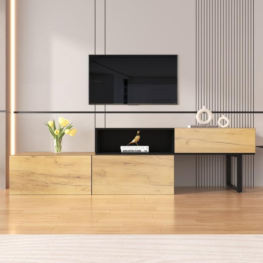 Sweiko TV Kast combinatie met Verstelbare lengte woonkamer meubels met drie lades en een groot compartiment