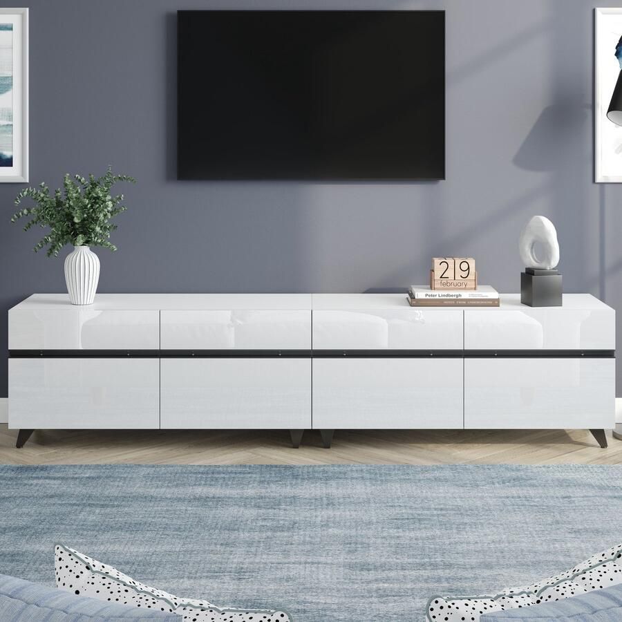 Sweiko TV-kast Hoogglans 180*40*49 cm Verstelbare planken 8 poten Wit