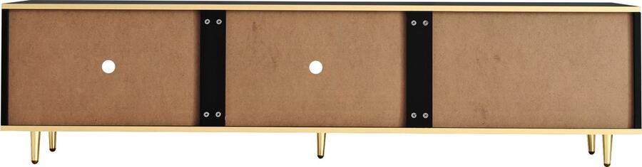 Sweiko TV kast Lage plaat met Gesneden Textuur Gouden handvatten en voeten Woonkamer Meubels Zwart