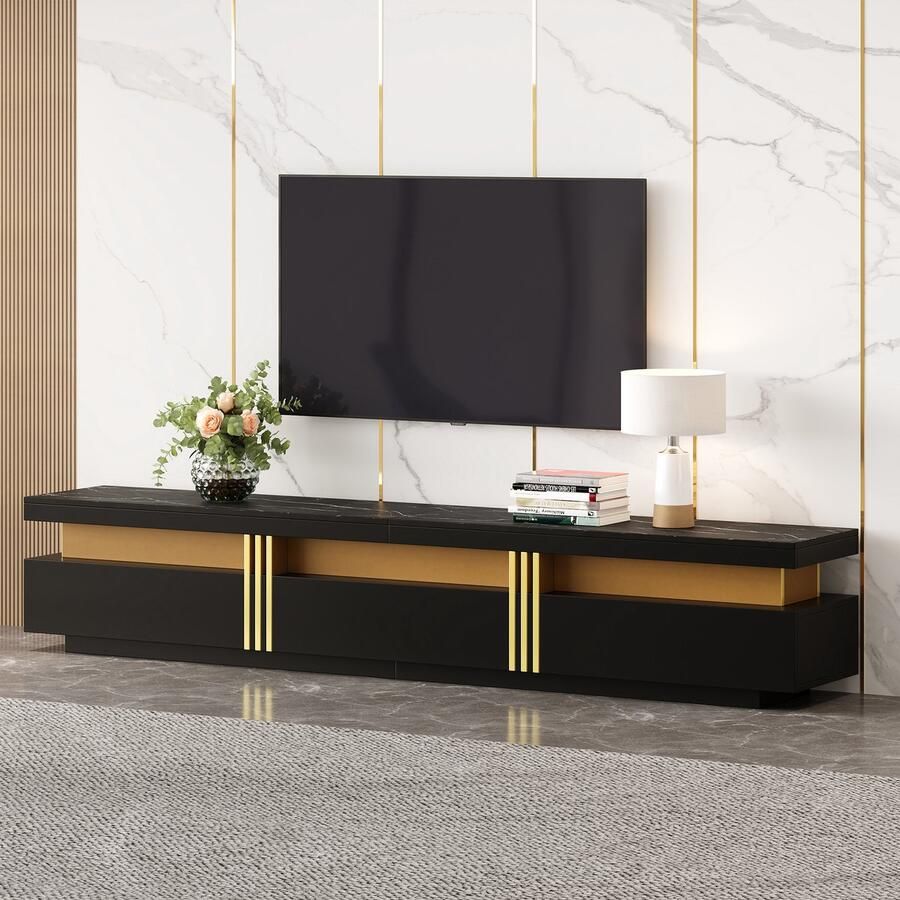 Sweiko TV-kast Marmerlook 200 x 40 x 42 cm 3 lades Zwart + Goud