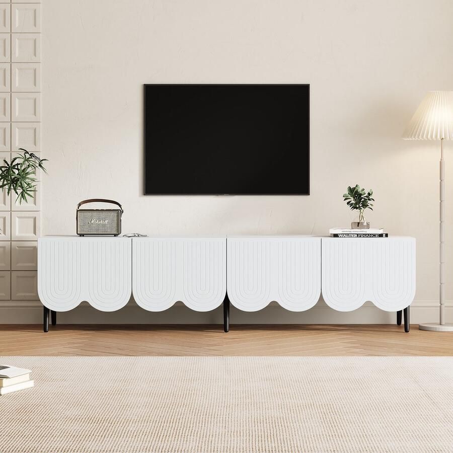 Sweiko TV meubel Golvend ontwerp 180 x 40 x 45 cm 2 deuren Kabelbeheerfunctie Wit