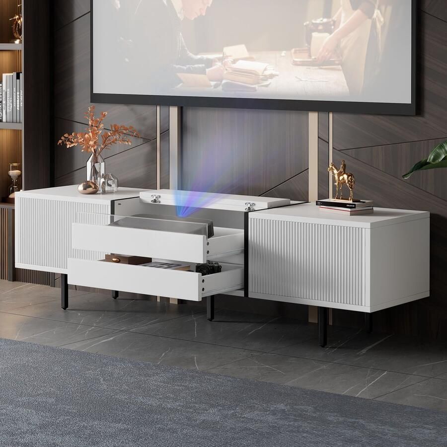 Sweiko TV meubel Uittrekbare projectorlade Tweekleurig lijndesign 163 x 40 x 45 cm Wit