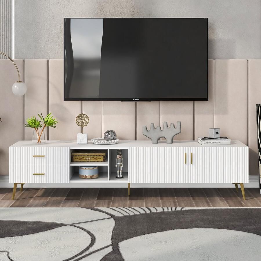 Sweiko TV-standaard voor 75-inch TV's TV-boards TV-kast entertainmentcentrum TV-console tafel modern entertainmentcentrum mediaconsole (wit)