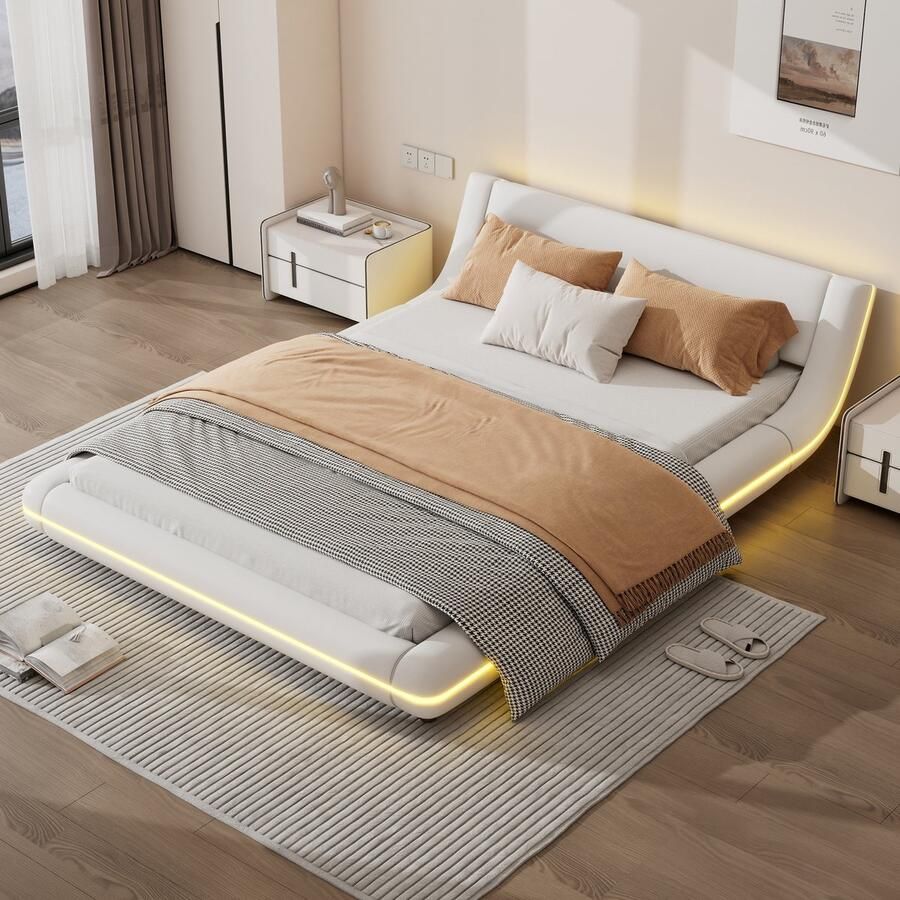 Sweiko Tweepersoonsbed 140*200 cm LED-verlichting PU Wit