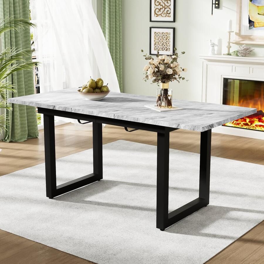 Sweiko Uitbreidbare eettafel Ruimtebesparende Multifunctionele eettafel Industriële eettafel rechthoekige eettafel koffievrijetijdstafel moderne minimalistische ijzeren eettafel Betonlook + Zwart