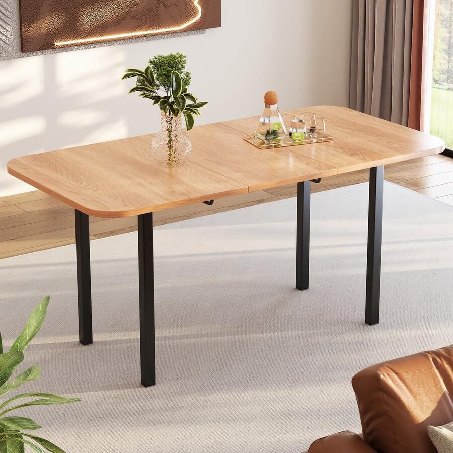 Sweiko Uitschuifbare eettafel lengte tot 160 cm moderne minimalistische stijl sterke legering geschikt voor 4-6 personen origineel hout