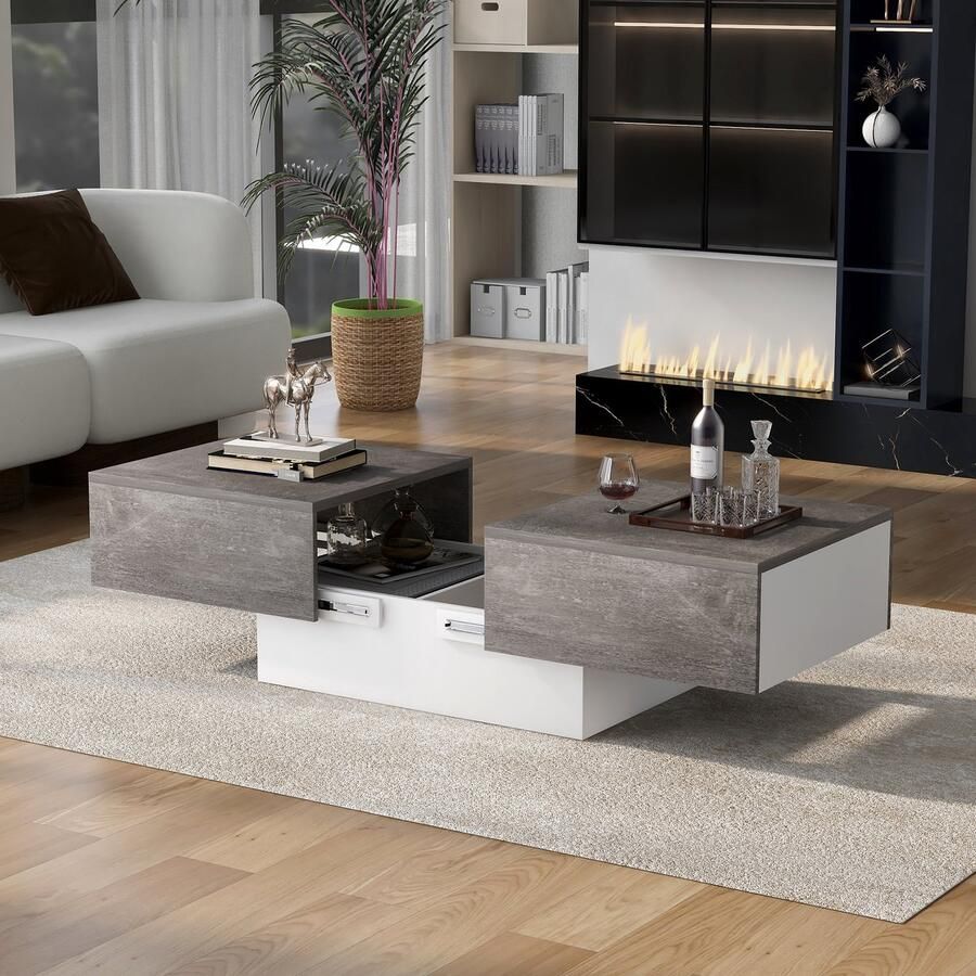 Sweiko Universele Salontafel Sofa tafel Woonkamer tafel Glad tafelblad intrekbare tafel en opbergruimte (grijs) eenvoudig en elegant