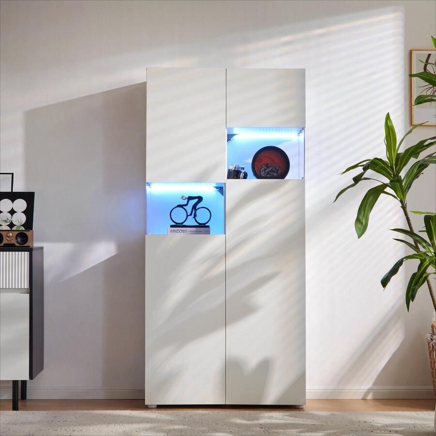 Sweiko Vitrinekast LED-verlichting Transparante acrylplaat 80 x 36.4 x 170 cm Wit